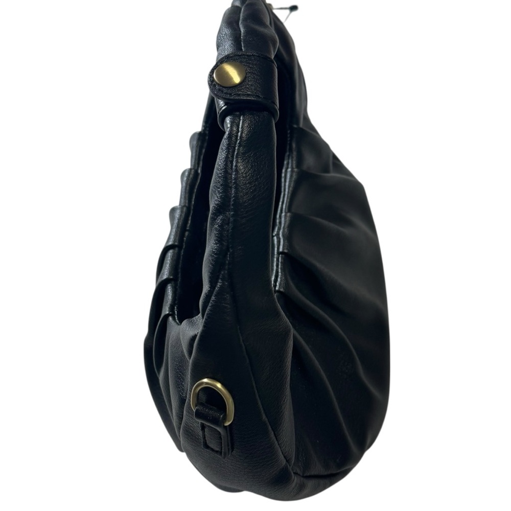 Scoop NWT Black Faux Leather Crescent Crossbody Bag Ruched Shoulder‎ Purse Moon - Picture 6 of 16